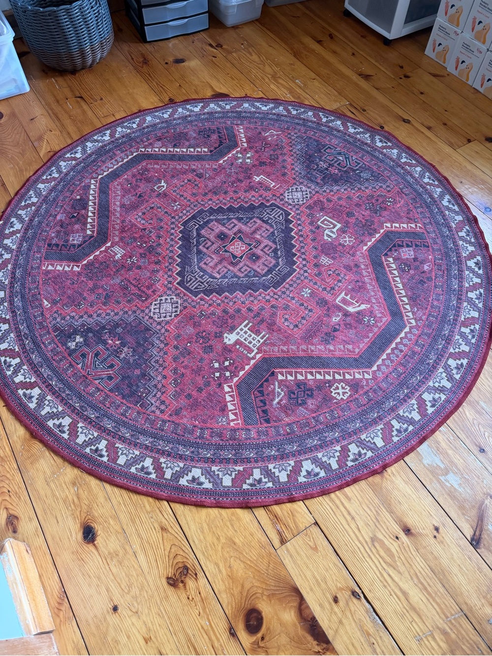6 foot Round Red Oriental Style Area Rug